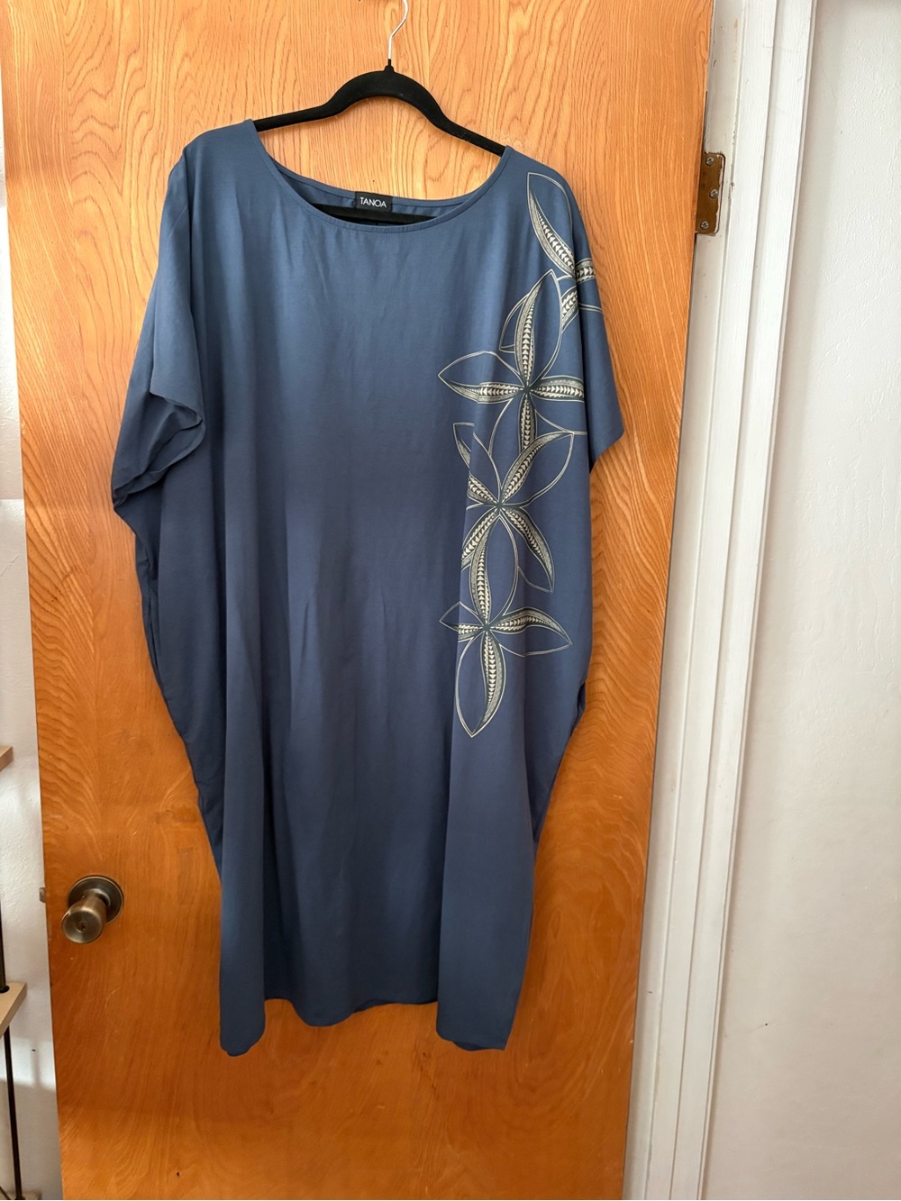 Tanoa Navy Blue luxury Hawaii Maxi Dress with Side Floral Motif 3XL